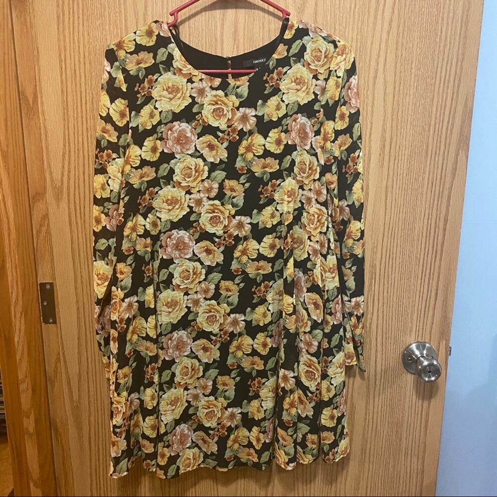 Forever 21 Floral Tunic Top Mini Dress Women's Size Small Long Sleeves